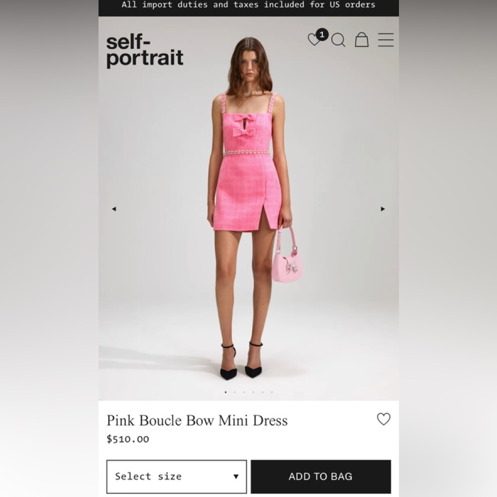 Self Portraits Pink Boucle Bow Mini Dress - Picture 2 of 5